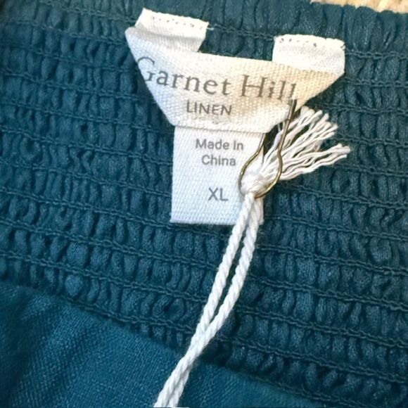 NWT Garnet Hill Linen Puff-Sleeve Midi Dress XL Teal Square Neck Cottagecore - Picture 8 of 11